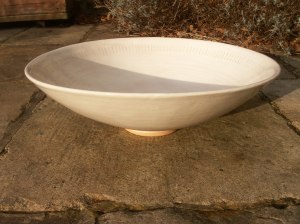 Extra large fruit bowl in cream with coffee stripes